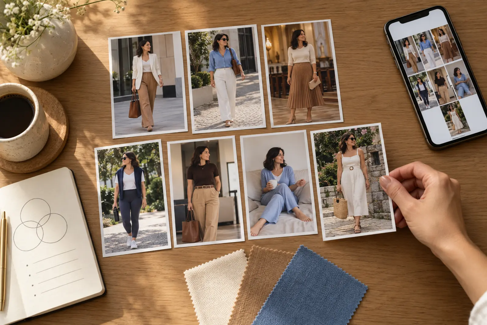 Fotografias de sete looks reais usadas para observar padrões de estilo pessoal